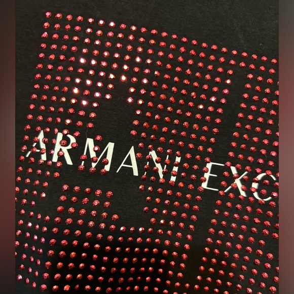 ARMANI EXCHANGE Sequin Logo Black Tee - Picture 5 of 9